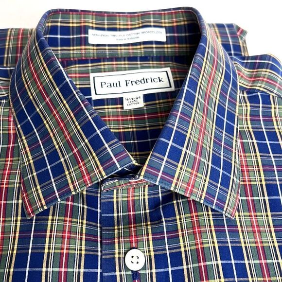 Paul Fredrick Plaid Cotton Button Down Casual Shirt size 16 1/2 -34 - Picture 2 of 10